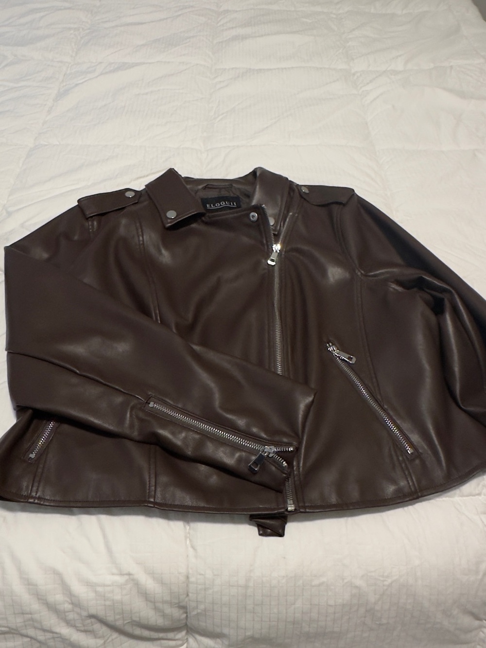 Eloquii Chocolate Brown Faux Leather Moto Jacket